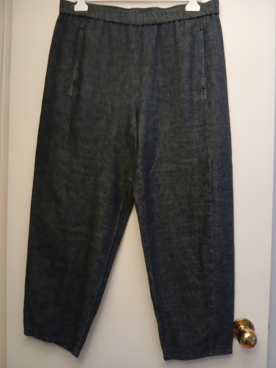 Eileen Fisher Pants - Eileen Fisher Dark Charcoal Elastic-Waist Linen-Blend Chinos